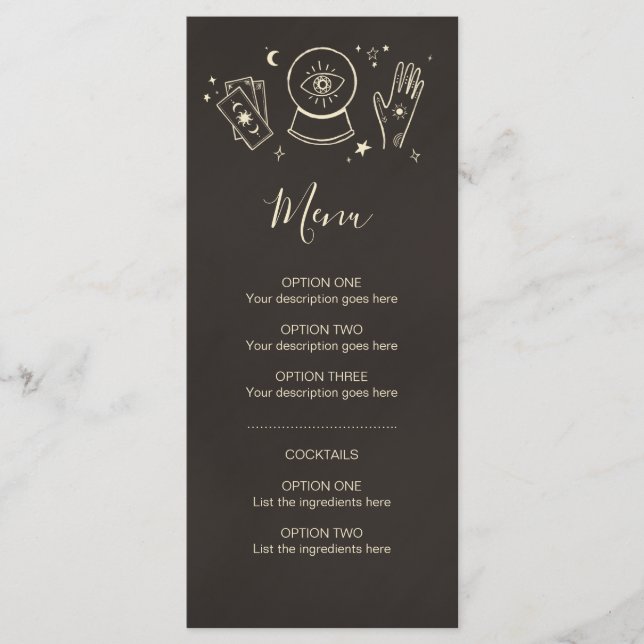 Palmistry Witchcraft Halloween party cocktail menu (Front)