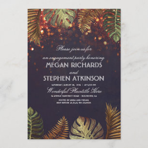 Palms and String Lights Beach Engagement Party Invitation