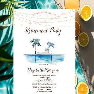 Palms,Beach House,String Lights Retirement Party Invitation