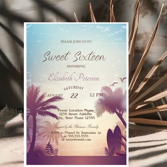 Palms Beach Surfboard Sweet 16 Party   Invitation (Creator Uploaded)