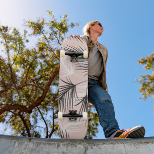 Palms Black White Earthy Tone Pink Skateboard