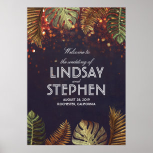 Palms et String Lights Beach Mariage Affiche de bi