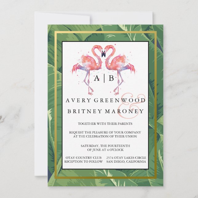 Palms & Flamingos Wedding Invitation (Front)