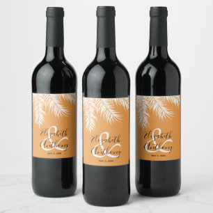 Palms on Orange Wedding Wine Label