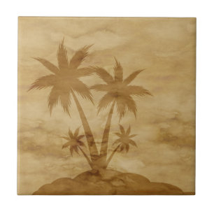 Palms Silhouette on Parchment Tile