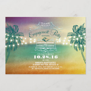Palms sunset beach engagement party invitations