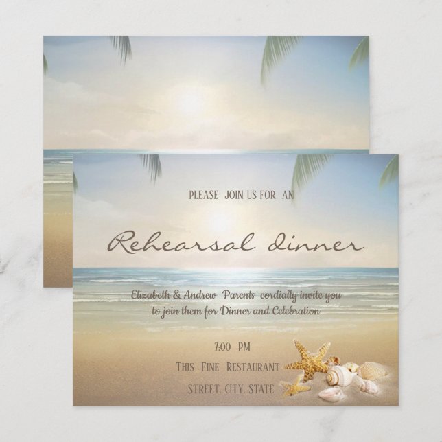 Palms Sunset Beach Seashells  Rehearsal Dinner Invitation (Front/Back)