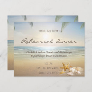 Palms Sunset Beach Seashells Rehearsal Dinner Invitation