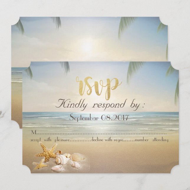 Palms Sunset Beach  Seashells RSVP Invitation (Front/Back)