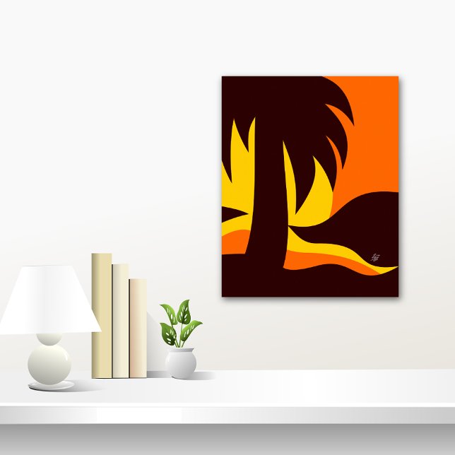 Palmtree In Sunset Silhouette Poster (Palm tree in sunset Abstract)