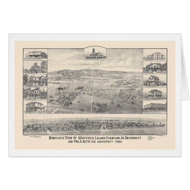 Palo Alto, carte panoramique 1888 (1658A) de CA (Devant horizontal)