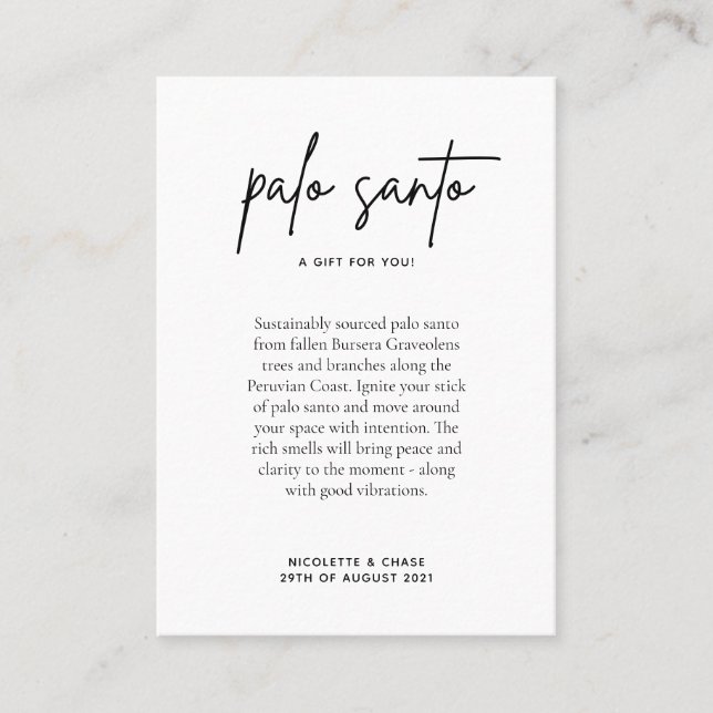 Palo Santo Mariage Favoriser Carte Place (Devant)