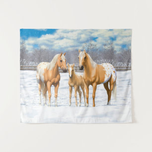 Palomino Appaloosa Horses In Snow Tapestry