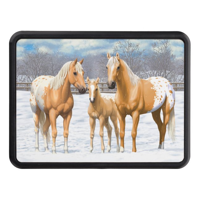 Palomino Appaloosa Horses In Snow Trailer Hitch Cover (Front)