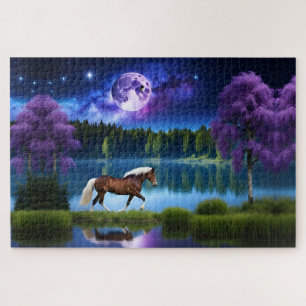 Palomino Belgian Horse under a Purple Starry Sky Jigsaw Puzzle