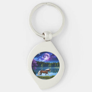 Palomino Belgian Horse under a Purple Starry Sky Keychain