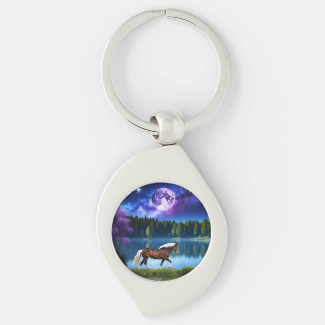 Palomino Belgian Horse under a Purple Starry Sky Keychain (Front)