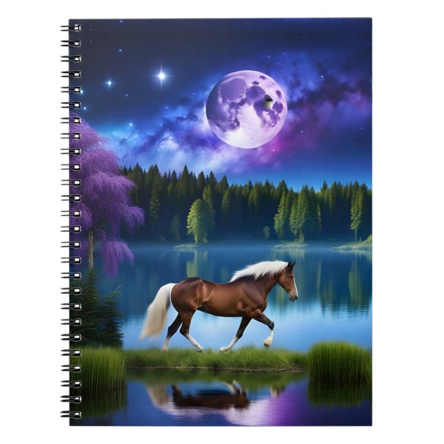 Palomino Belgian Horse under a Purple Starry Sky Notebook (Front)