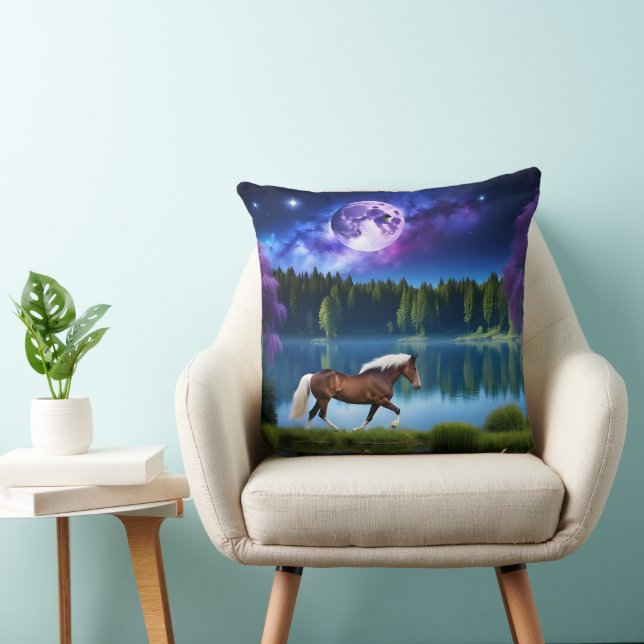 Palomino Belgian Horse under a Purple Starry Sky Throw Pillow (Chair)