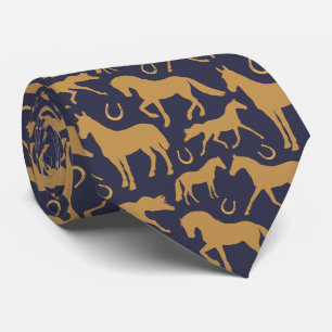 Palomino Brown Horses on Navy Blue Neck Tie