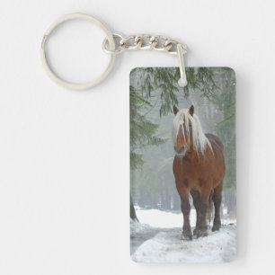 Palomino Draught Horse in Snow Keychain