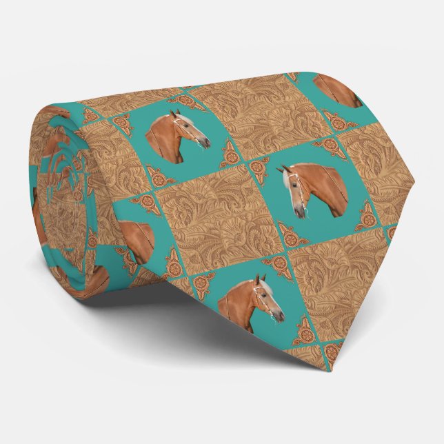 Palomino Horse And Leather Print Mens Western Tie (Rolled)