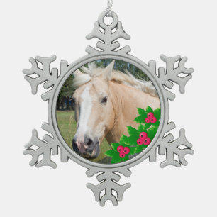Palomino Horse Christmas Holly Snowflake Ornament