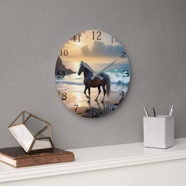 Palomino Horse On The Beach, Large Clock (Office)