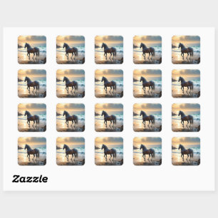 Palomino Horse On The Beach, Square Sticker