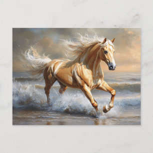 Palomino Horse Running on the Beach Postcard