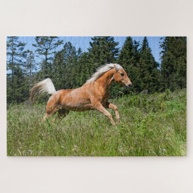Palomino Horse Running through a Meadow Jigsaw Puzzle (Horizontal)