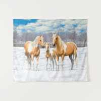 Palomino Paint Horses In Snow