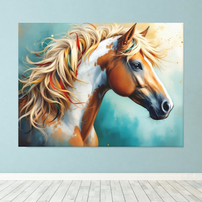Palomino Paint Mustang Portrait Canvas Print (Insitu(Wood Floor))