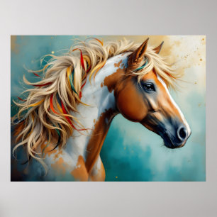 Palomino Paint Mustang Portrait Poster