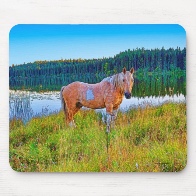 Palomino Pinto by Lake and Forest Scene Mouse Pad (Front)