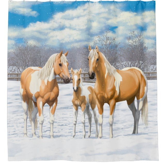 Palomino Pinto Paint Quarter Horses In Snow (Front)