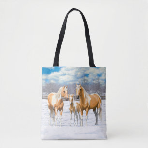 Palomino Pinto Paint Quarter Horses In Snow Tote Bag