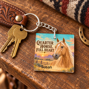 Palomino Quarter Horse Full Heart Western Sunset Keychain