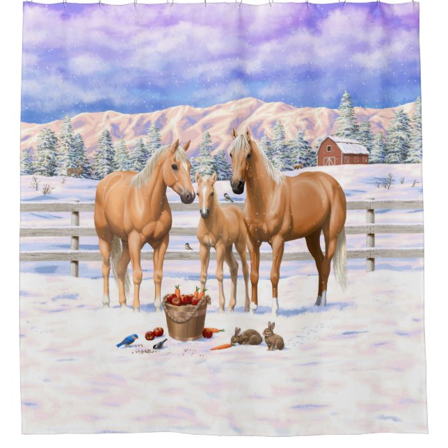 Palomino Quarter Horses In Winter Snow (Front)