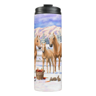 Palomino Quarter Horses In Winter Snow Thermal Tumbler