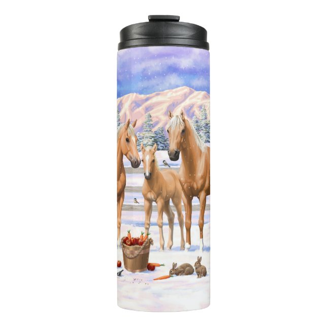 Palomino Quarter Horses In Winter Snow Thermal Tumbler (Front)