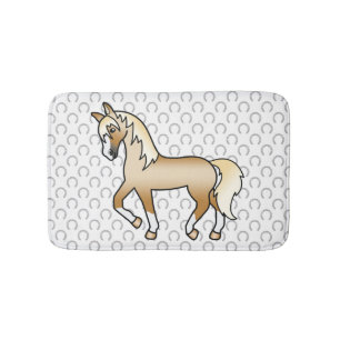 Palomino Trotting Horse Cute Cartoon Illustration Bath Mat