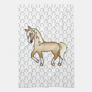 Palomino Trotting Horse Cute Cartoon Illustration Kitchen Towel