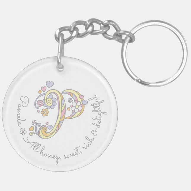 Pamela initial P girls name personalized keychain (Back Left)