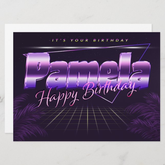 Pamela Nom Prénom lila retro Carte Anniversaire (Devant / Derrière)