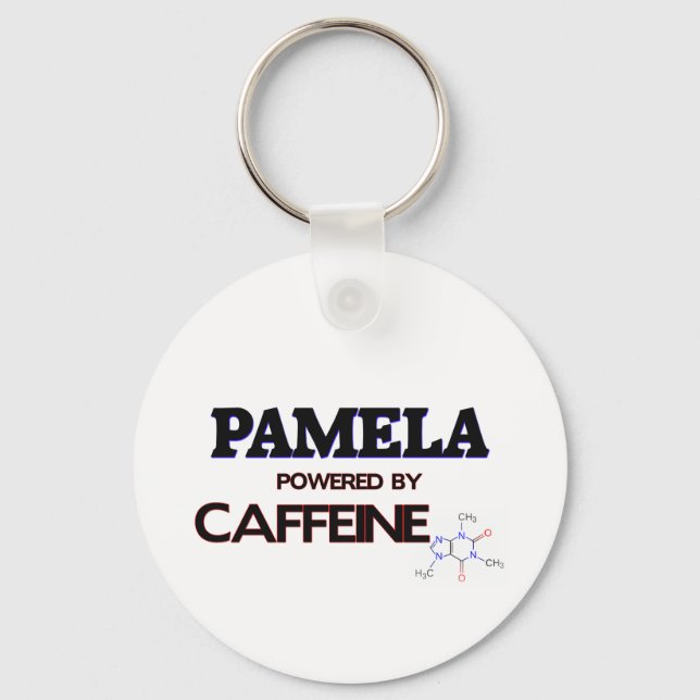 Pamela powered by caffeine keychain (Front)