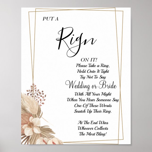Pampa Grass Put a Ring bridal shower game sign (Front)