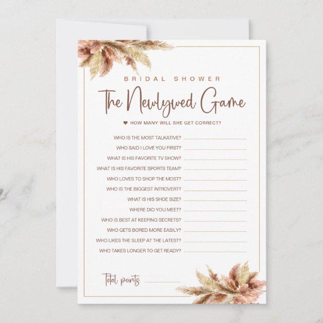 Pampa Grass The Newlywed Bridal Shower Game Card (Front)