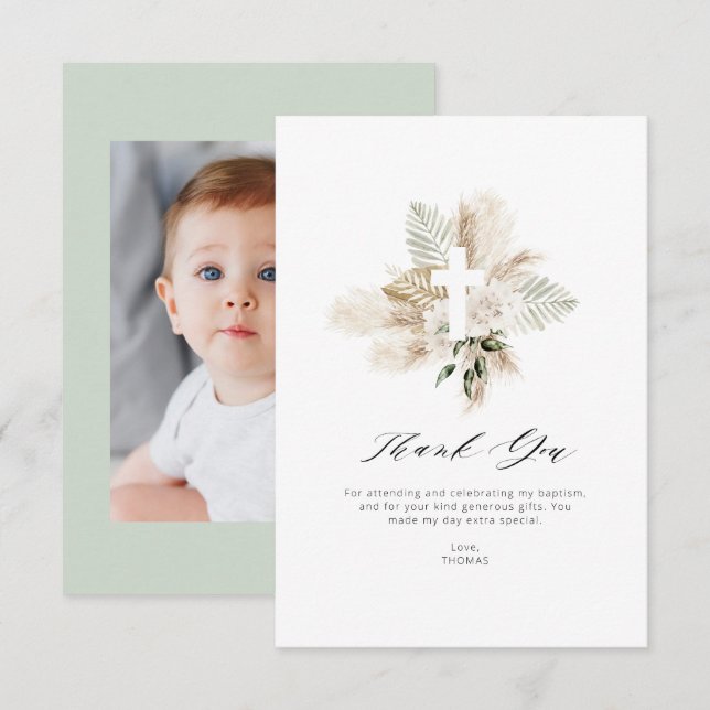 pampa verdure carte de remerciements de baptême fl (Devant / Derrière)