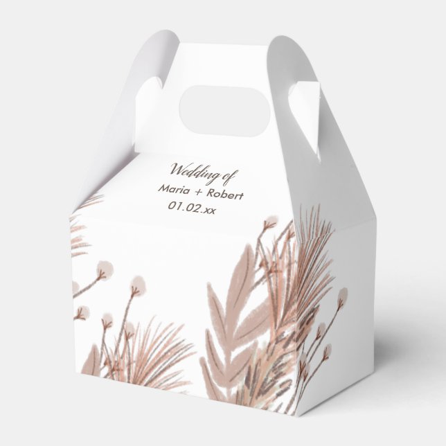 Pampas and Cotton Plants Botanical Wedding Favor Box (Front Side)